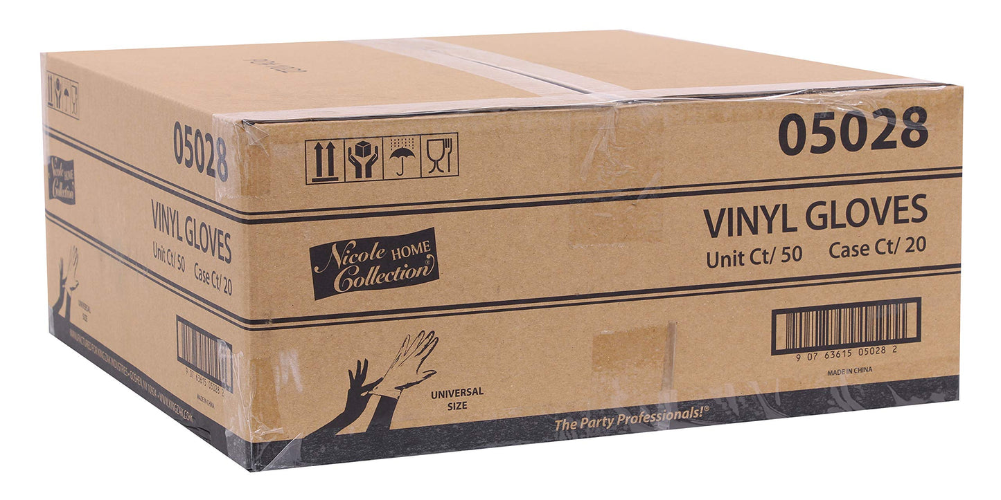 Nicole Home Collection 50 Count Vinyl Gloves | Universal Size | Latex Free | Powder Free