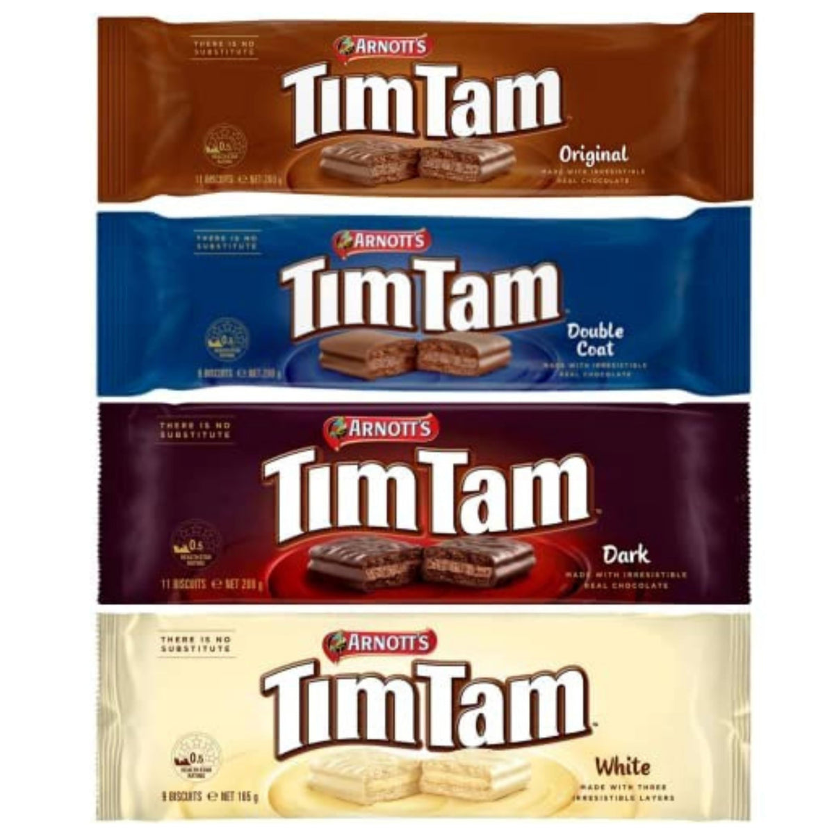 Tim Tam Sampler - Original, Double Coat, Dark, White - Chocolate Cream Filling, Imported from Australia (4 Pack) Deliciousness!
