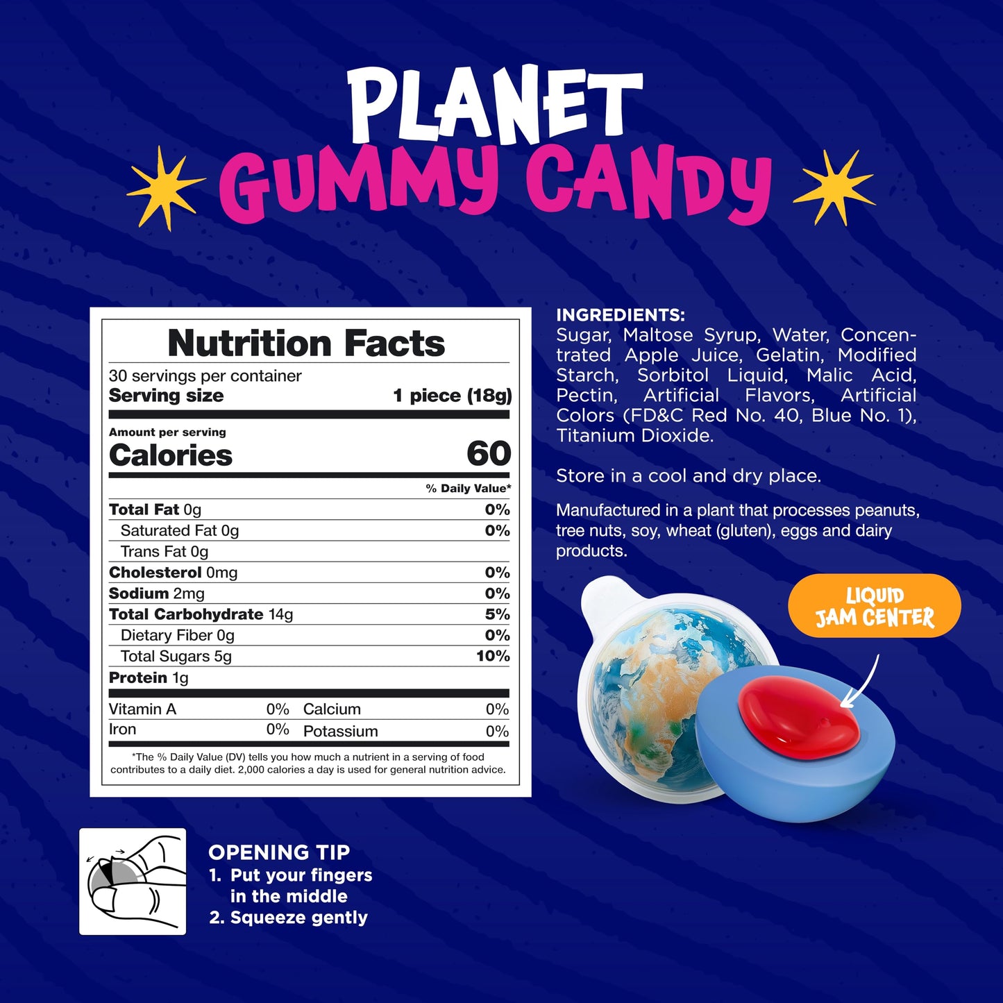 Earth Planet Gummy Balls - 19 Oz Jar (30 Count) - Strawberry Jelly Filled Gummies - Individually Wrapped Gummy Candy - Space Candy - Earth Gummies
