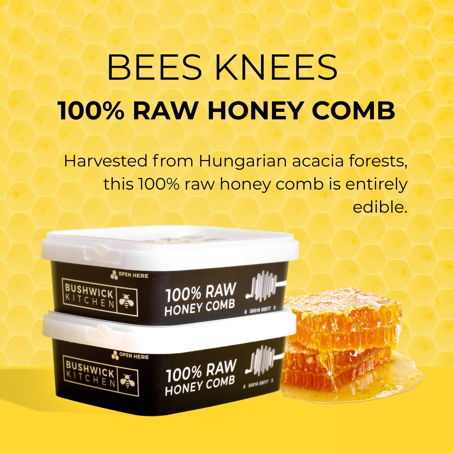 Bees Knees Raw Honeycomb | 100% Edible, All-Natural Gourmet Honeycomb in Double Sealed Packaging | Acacia Honey Comb with Sweet, Light Flavor | Foodie