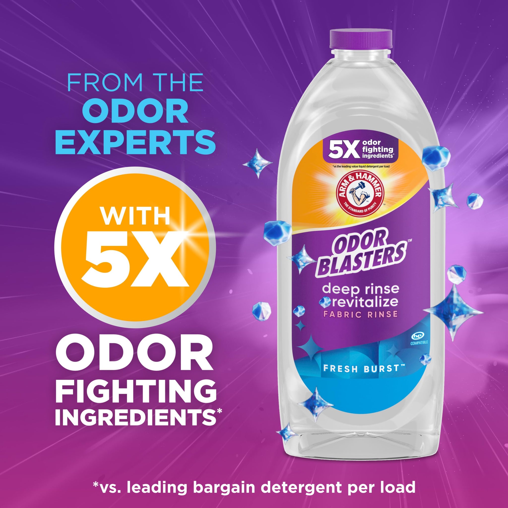 ARM & HAMMER Odor Blasters Deep Rinse and Revitalize Fabric Rinse, Laundry Additive, Eliminates Sweat and Musty Odors, Fresh Burst Scent, 50 fl oz