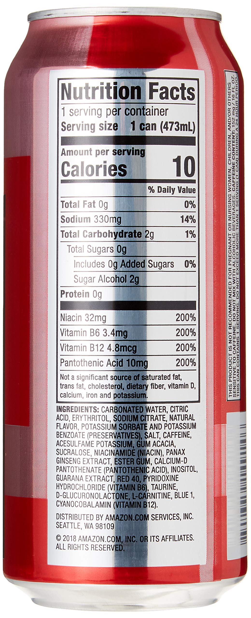 Amazon Brand - Solimo Red Energy Drink, Sugar-Free, Vegan, Low-Calorie, 16 fl oz (Pack of 12)