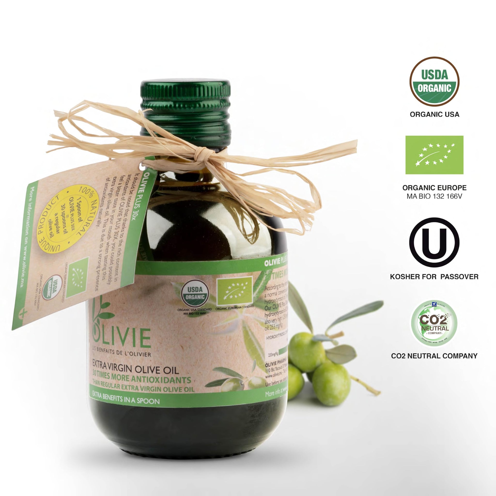 Organic High Polyphenol Extra Virgin Olive Oil, 30x More Hydroxytyrosol, Polyphenols 1250 mg/kg & Antioxidants, Research-Backed, OLIVIE PLUS 30X, Pure Cold Pressed EVOO, Heart Support, Kosher, 250ml