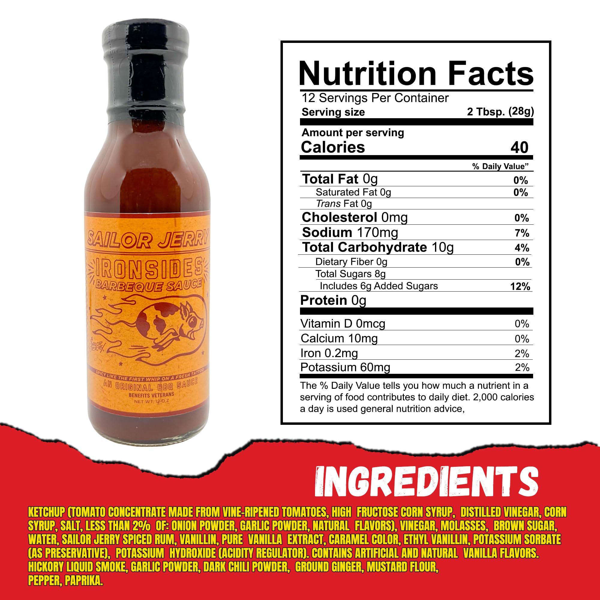 Grill Your As* Off Sailor Jerry Ironsides BBQ Sauce - 12oz Versatile Barbecue Sauce for Beef, Ribs, Burgers & More - Smooth, Smoky & Bold Flavor
