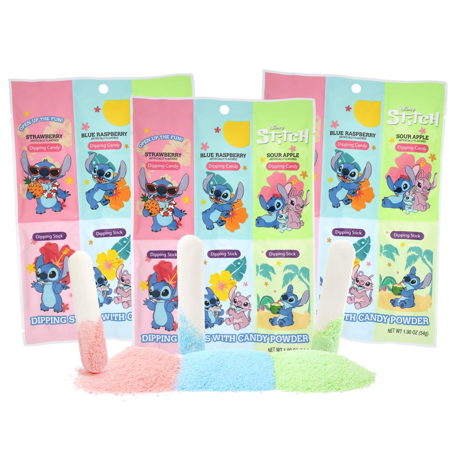 Lilo and Stitch Dipping Sticks & Powder Candy, Assorted Fruit Flavors, Fun Interactive Candy Treats, Party Favors & Goodie Bag Snacks, 1.90 oz (Pack