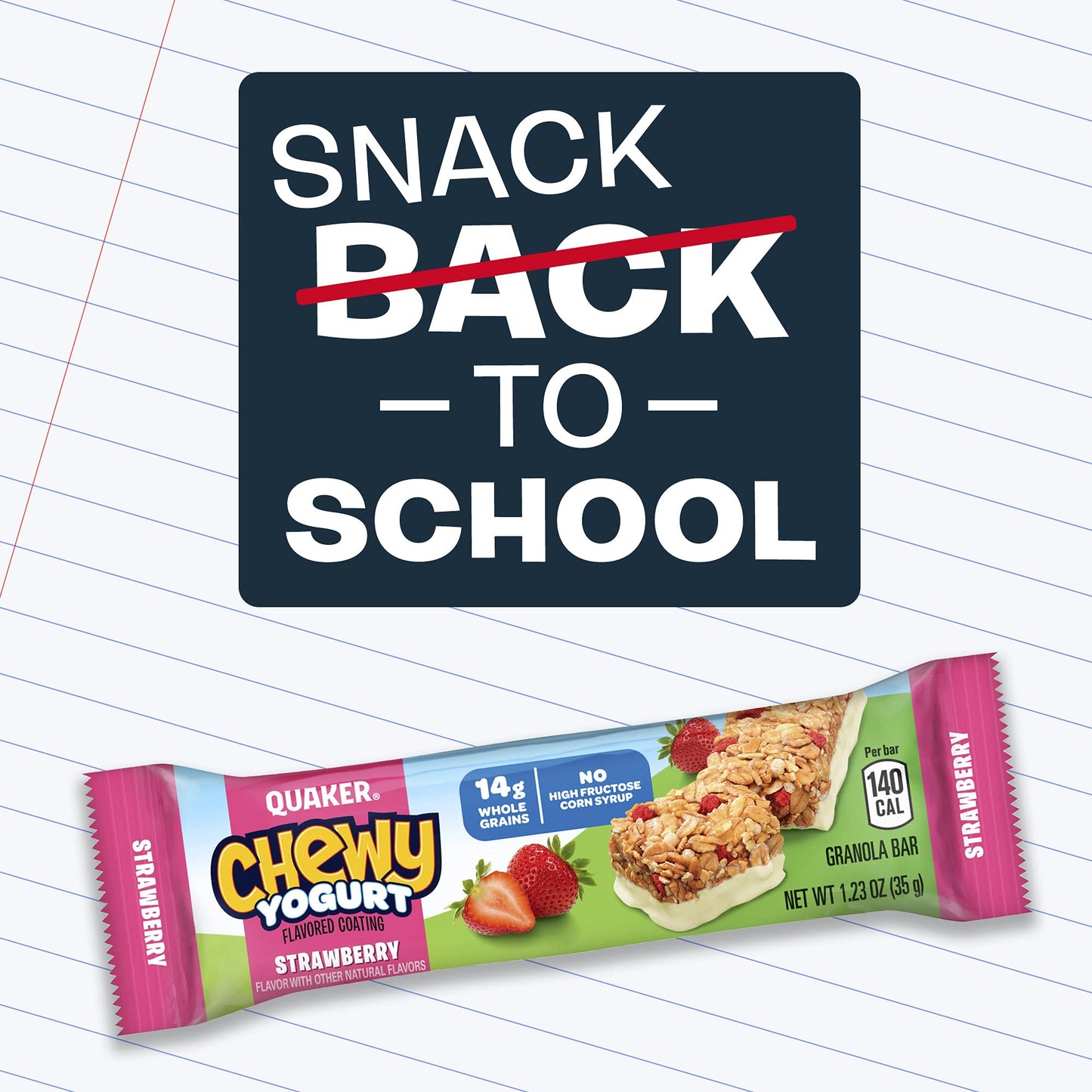 Quaker Yogurt Chewy Granola Bar, Strawberry, 5 Bars , net weight 6.1 ounce (Pack of 6) (Packaging may vary)