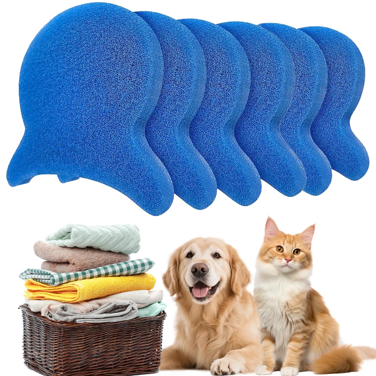 6 PCS Pet Hair Remover for Laundry- Effectively Removes Fur, Lint & Dander - Reusable, Eco- Friendly Laundry Pet Hair Catcher - Gentle Washing (Blue)