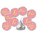 1st Birthday Kisses Stickers, One Pink Kiss Labels for Girl Happy Birthday Party, Chocolate Drop Tabletop Decorations, Candy Not Included. Made in USA