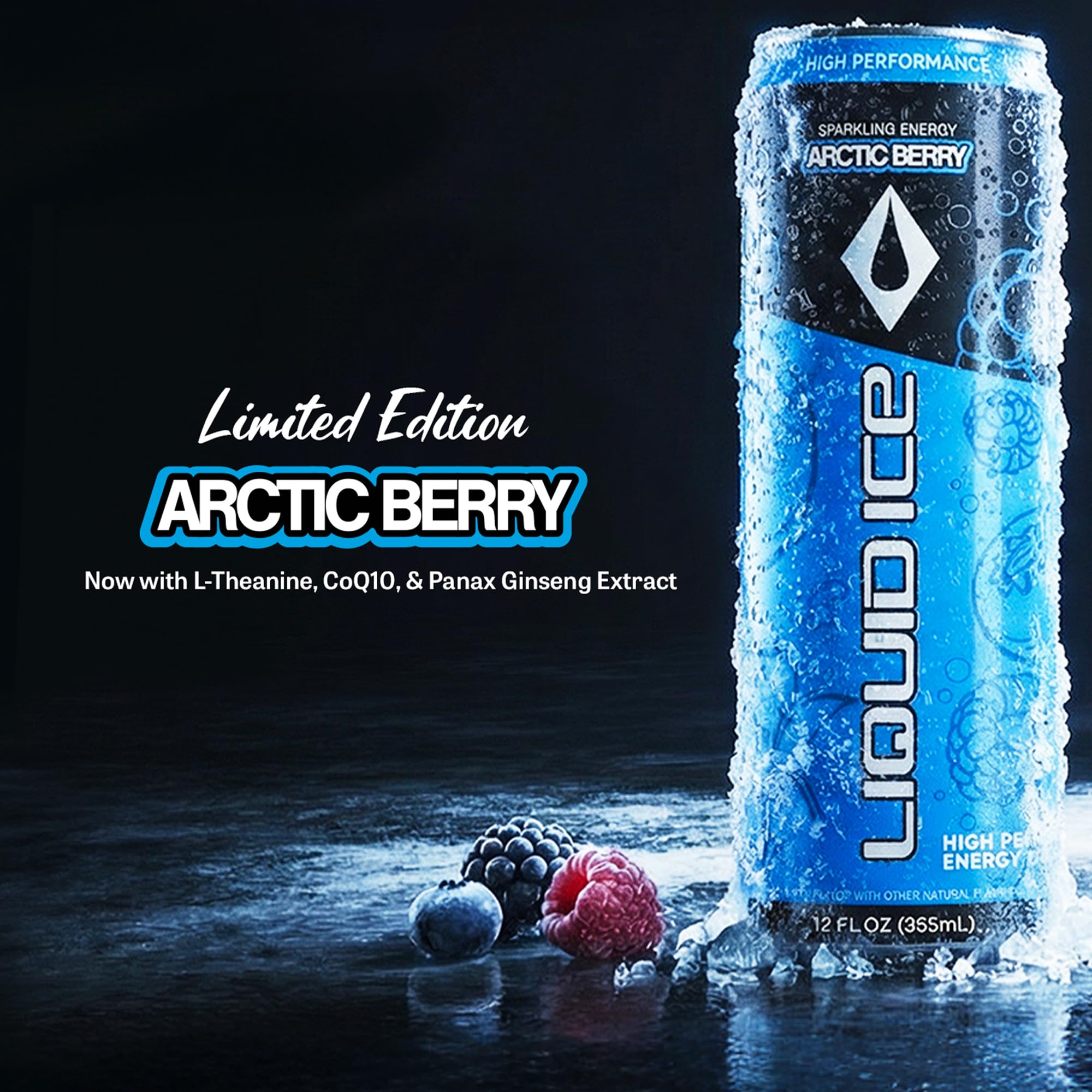 Liquid Ice Energy Drink - Limited Edition Arctic Berry, High Performance, Natural Caffeine, Taurine, 120mg Caffeine, L- Theanine, Antioxidant Support