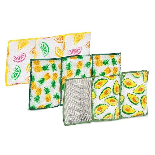 Smart Design Heavy Duty Scrub Sponge with Bamboo Odorless Rayon Fiber - Set of 9 - Ultra Absorbent - Soft & Metallic Scrub - Cleaning Dishes & Hard