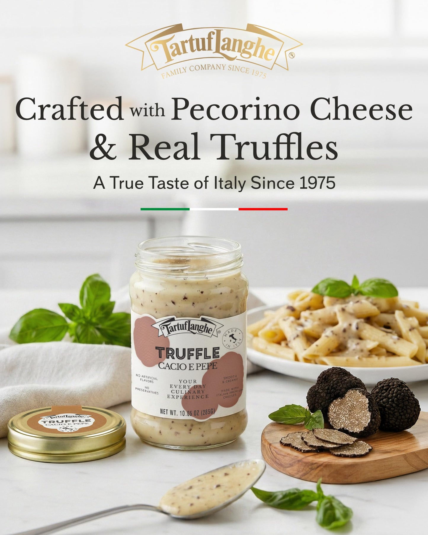 TartufLanghe Cacio e Pepe Truffle Sauce - Authentic Italian Pasta Sauce with Black Truffle & Pecorino Romano Cheese for Risottos, Gnocchi, Ravioli