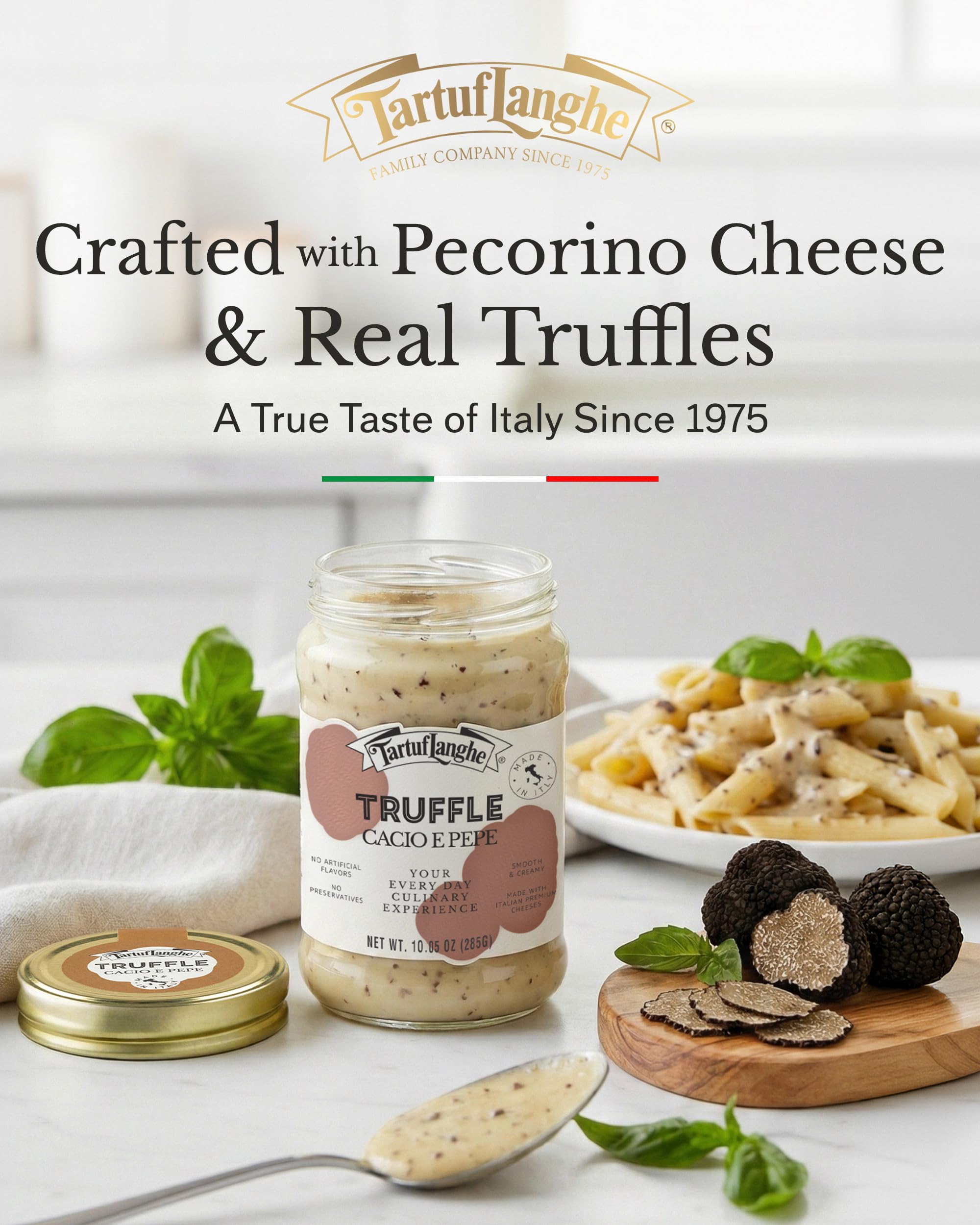 TartufLanghe Cacio e Pepe Truffle Sauce - Authentic Italian Pasta Sauce with Black Truffle & Pecorino Romano Cheese for Risottos, Gnocchi, Ravioli