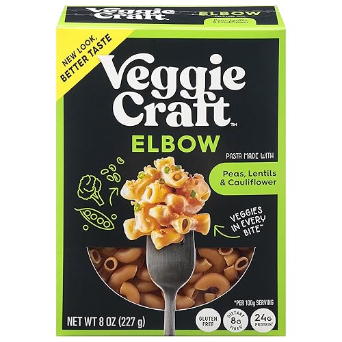 Veggiecraft Farms Elbow Pasta - NEW IMPROVED RECIPE - Protein Cauliflower Pasta with Lentils and Peas, High Protein Macaroni Noodles, Low-Carb