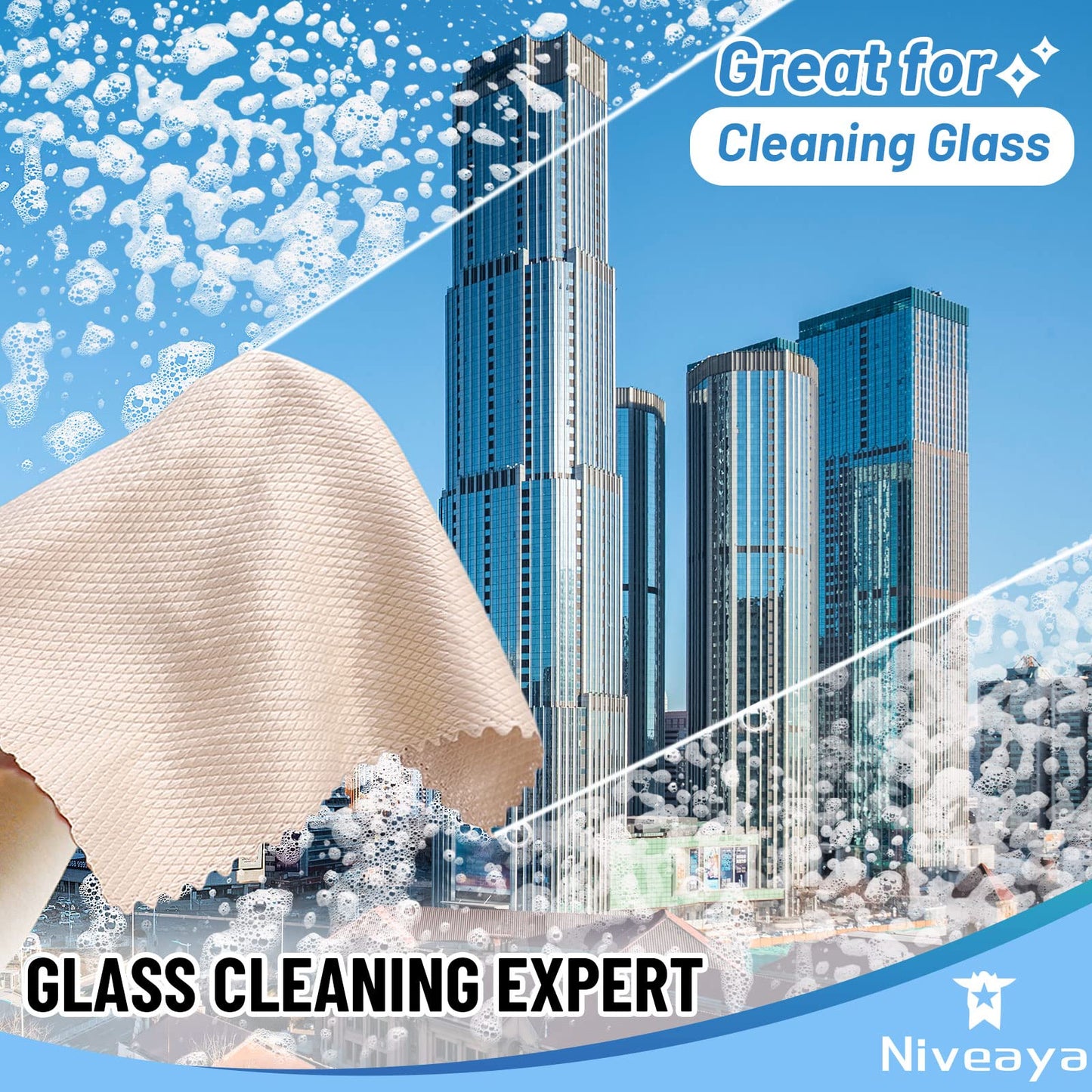 Niveaya Nano Streak Free Miracle Cleaning Cloths - 12 Pack, Reusable Nanoscale Fish Scale Cleaning Cloth, Lint Free Cleaning Cloth for Glass, Dishes