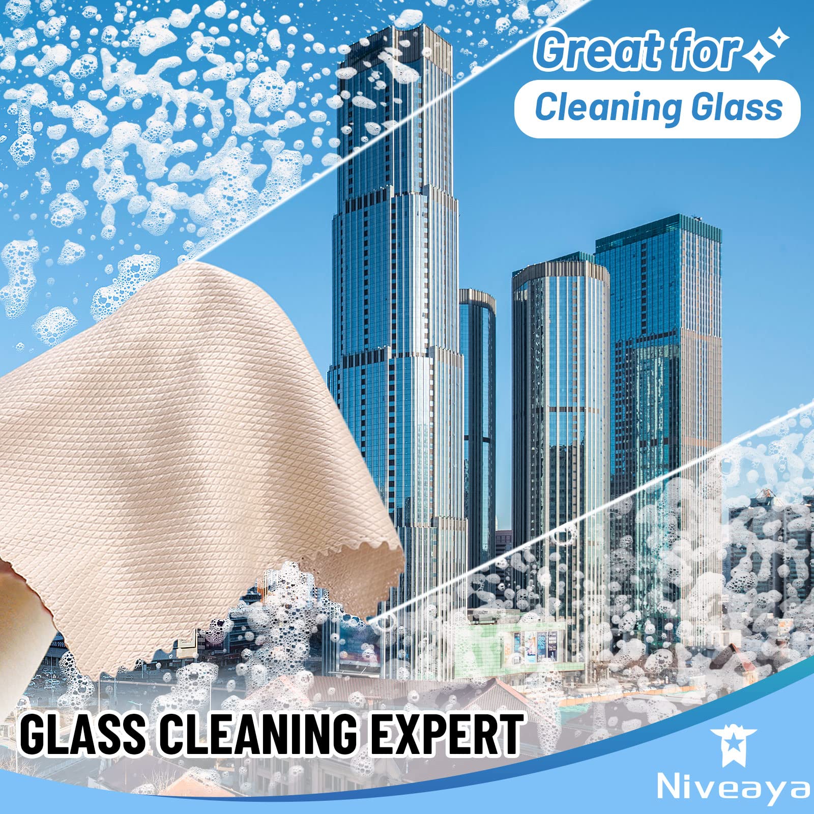 Niveaya Nano Streak Free Miracle Cleaning Cloths - 12 Pack, Reusable Nanoscale Fish Scale Cleaning Cloth, Lint Free Cleaning Cloth for Glass, Dishes