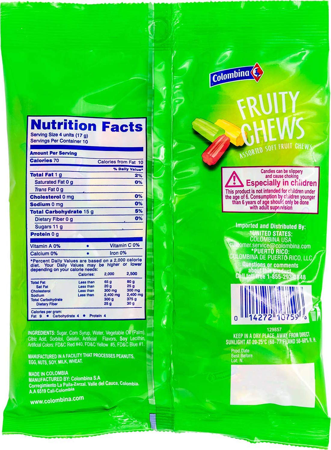 Colombina Fruity Chews Assorted Soft Fruit Chews Candy, 6.03 Ounce Bag
