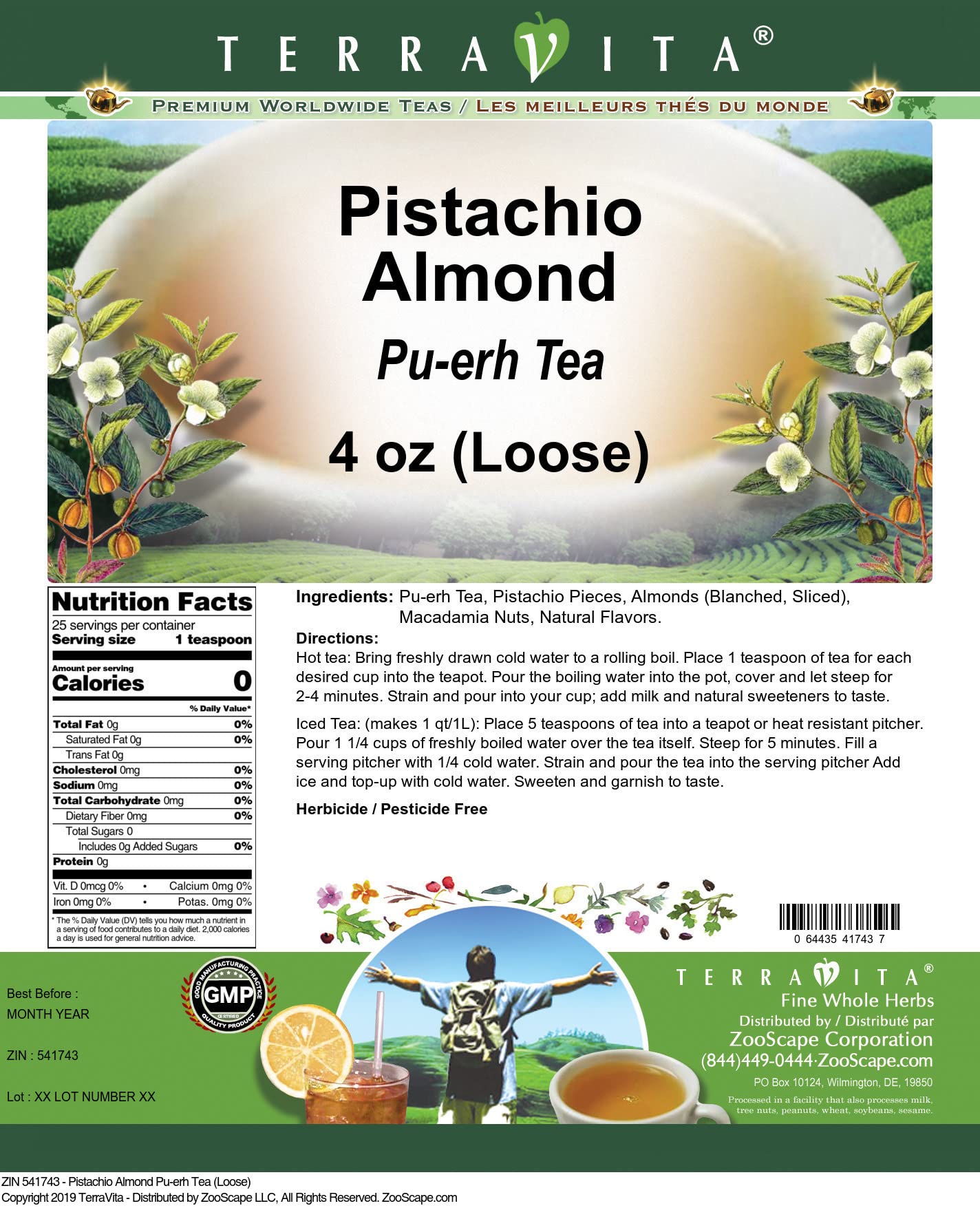 Pistachio Almond Pu-erh Tea (Loose) (4 oz, ZIN: 541743)