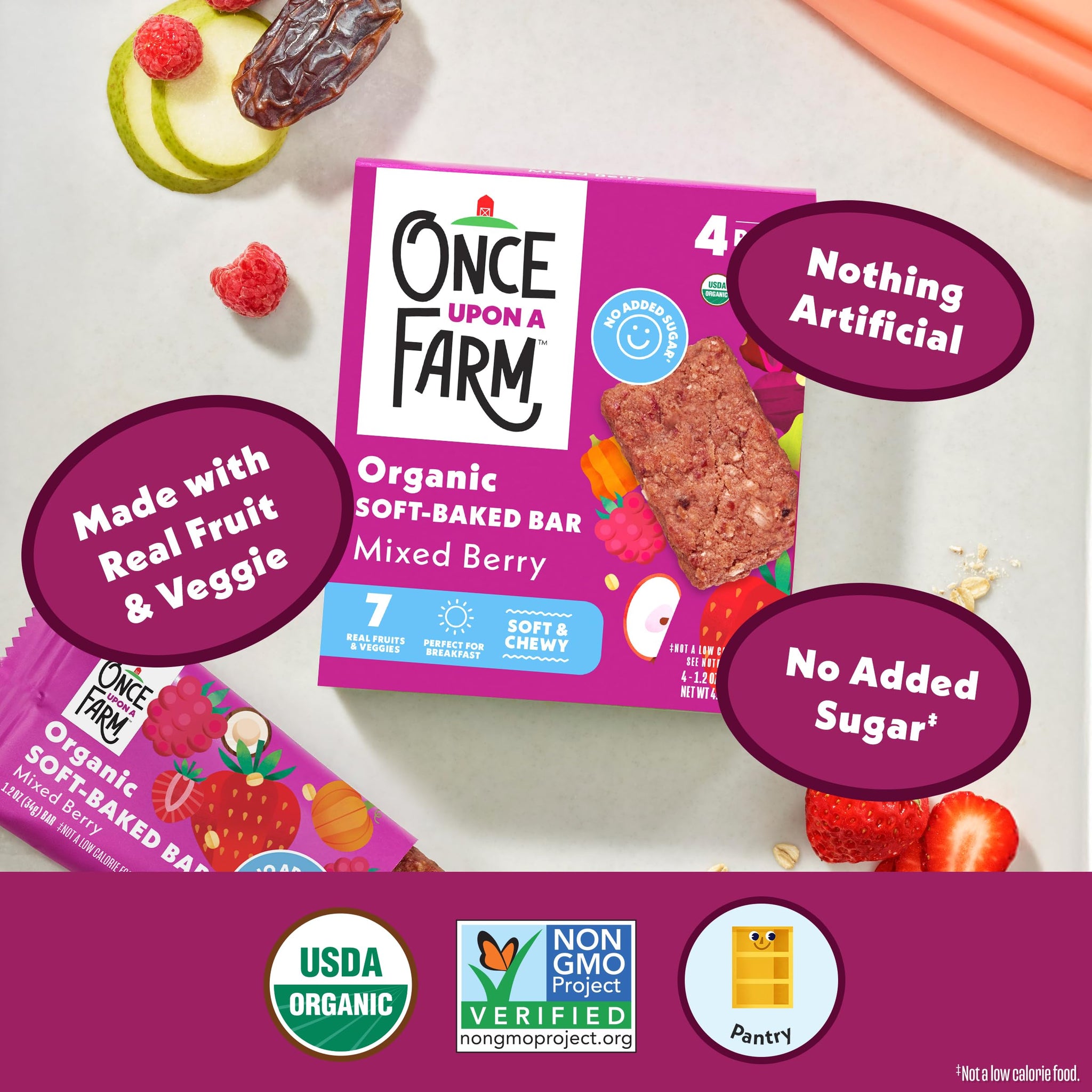 Once Upon A Farm Organic Mixed Berry Soft-Baked Bars, 4 Count