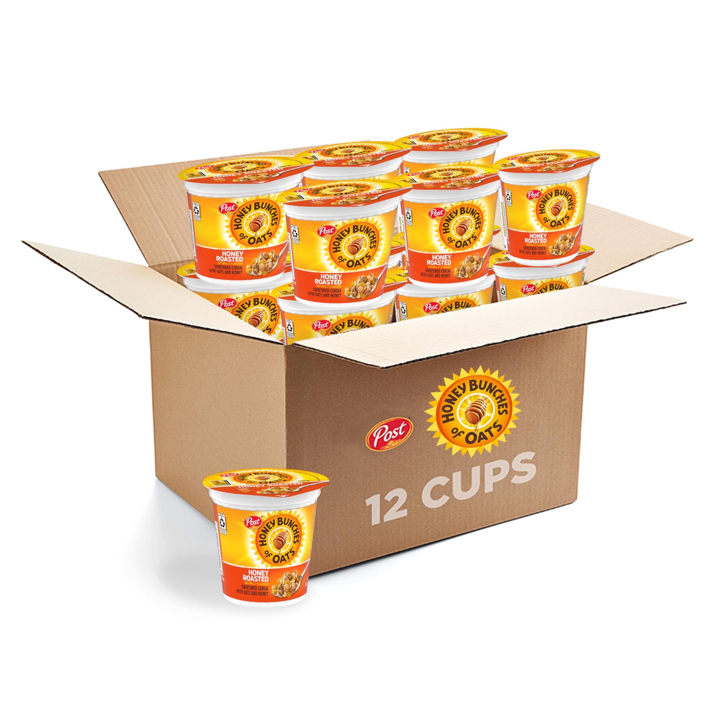 Honey Bunches of Oats Honey Roasted Cereal, Granola, 2 oz Cup (Pack of 12)