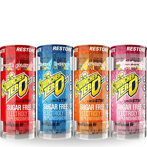 Sqwincher ZERO Qwik Stik - Sugar Free Electrolyte Powdered Beverage Mix, Assorted Flavors (40 Sticks)