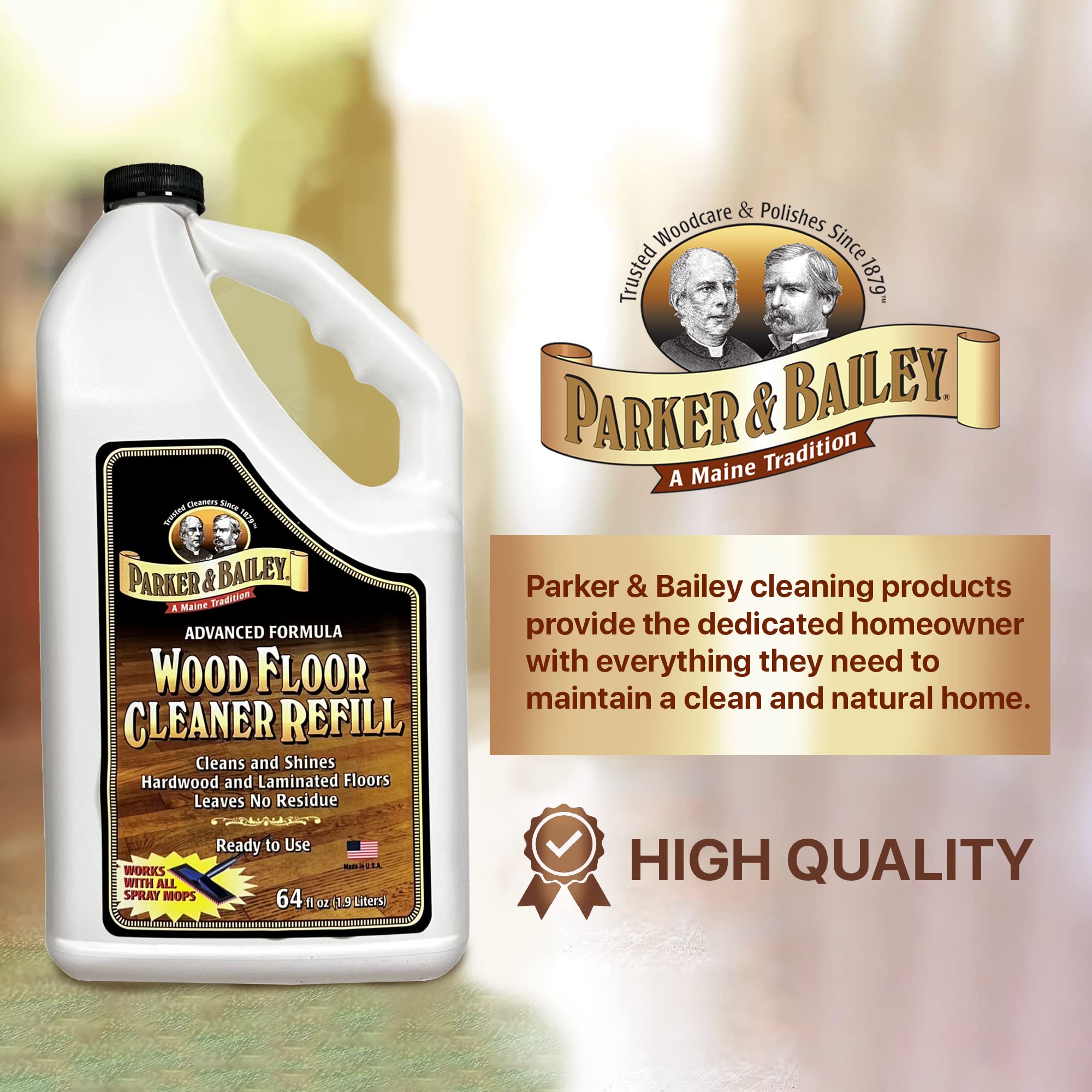 Parker & Bailey Wood Floor Cleaner - Use on Hardwood, Laminated or Faux Finished Floors. Shine Restorer Protector, Surface Cleaner Supplies Home
