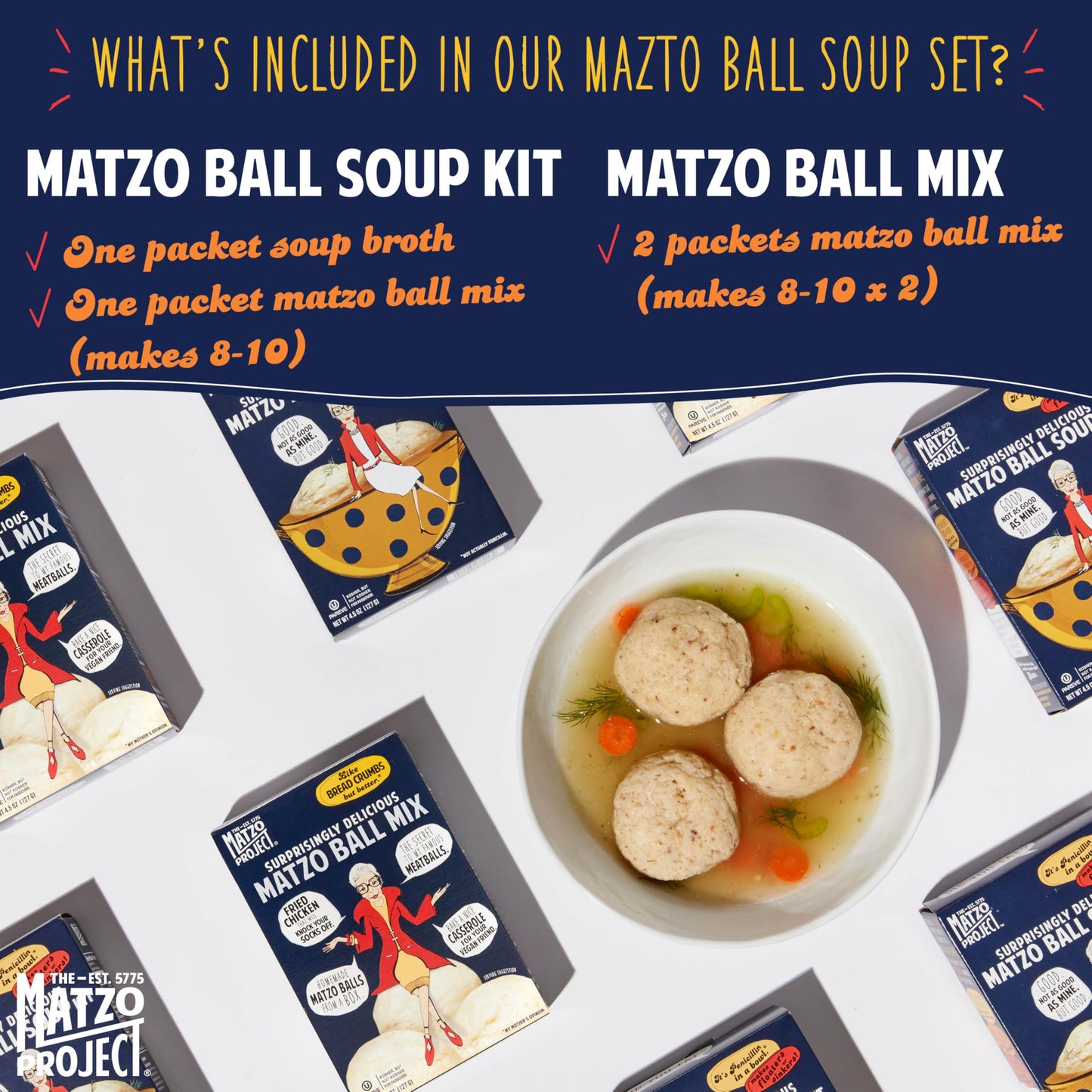 The Matzo Project Matzo Ball Soup Mix Kit, Natural Vegetarian Matzo Ball Mix, No MSG, Nut Free, 4.5oz Boxes, Kosher but NOT Kosher for Passover