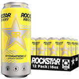 Rockstar Energy Drink with Caffeine Taurine and Electrolytes, Recovery Lemonade, 16oz (12 Pack) (Packaging May Vary)