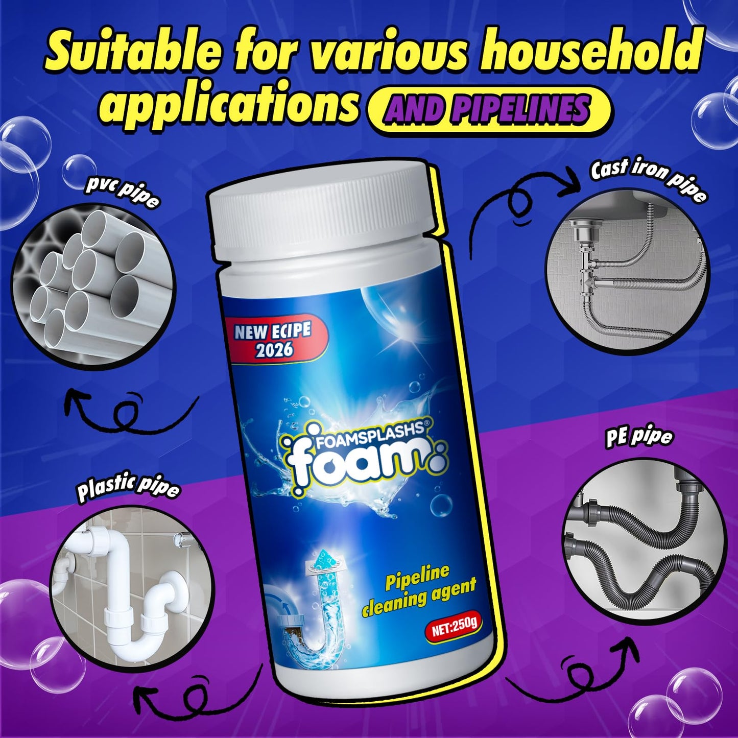 Wild Tornado Sink and Drain Cleaner, Pipeline Dredging Agent, Pipe dredging agent, Powerful Sink & Toilet Clog Remover, Powerful Version Cleaning