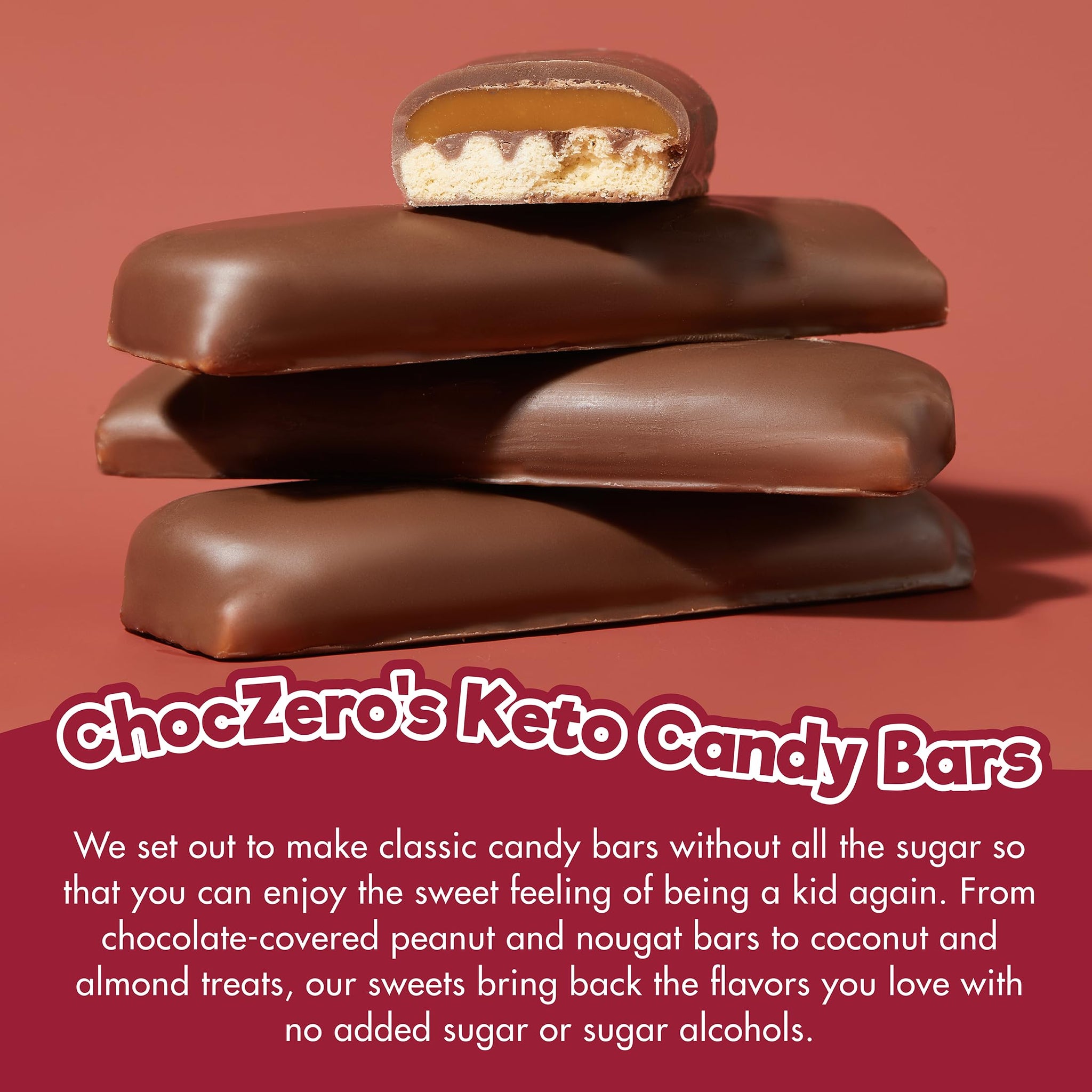 ChocZero Milk Chocolate Caramel & Shortbread Candy Bars - No Added Sugar, High Fiber, Gluten Free, Keto Friendly Bestie Bars (8 Count Box)