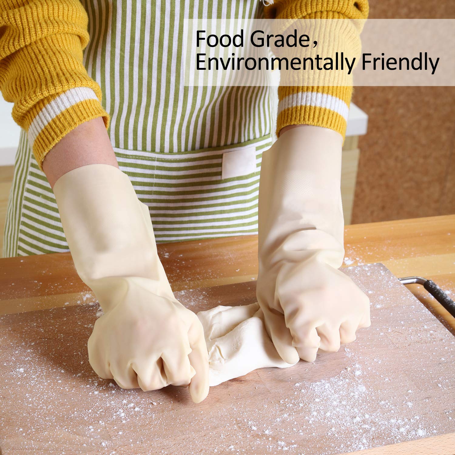 BOOMJOY Nitrile Cleaning Gloves, Heavy Duty Dishwashing Gloves, Reusable Medium Gloves for Kitchen, Bathroom, Gardening, Working, Pet Care - White, 3