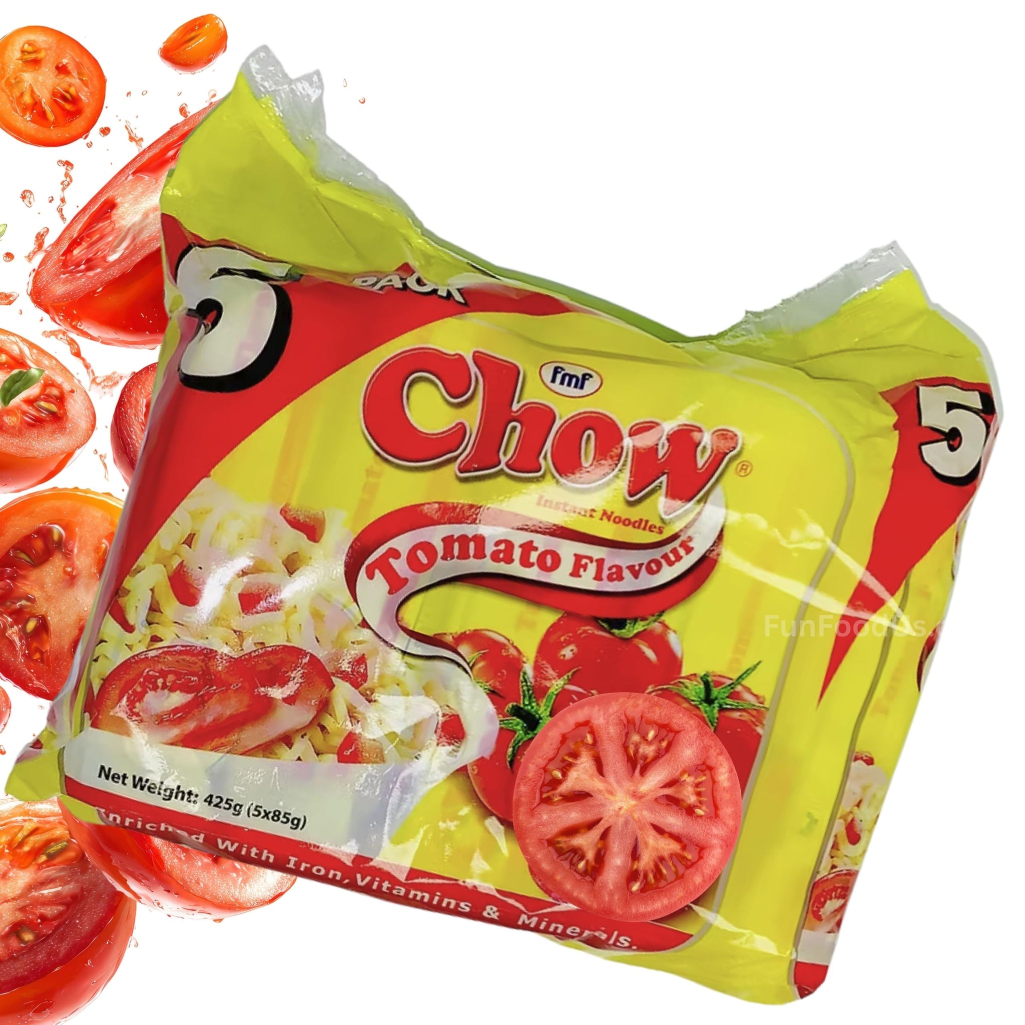 Chow - Instant 2 Minute Noodles - Tomato Flavor with Seasonings (2 x 5 Packs / 80g) To boost the goodness in your bowl, Delicious Meal in Just 2