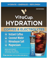 VitaCup Hydration Coffee Packets, The First Coffee That Hydrates You w/Electrolytes, Coconut Water, Pink Himalayan Salt, Magnesium, Medium Roast