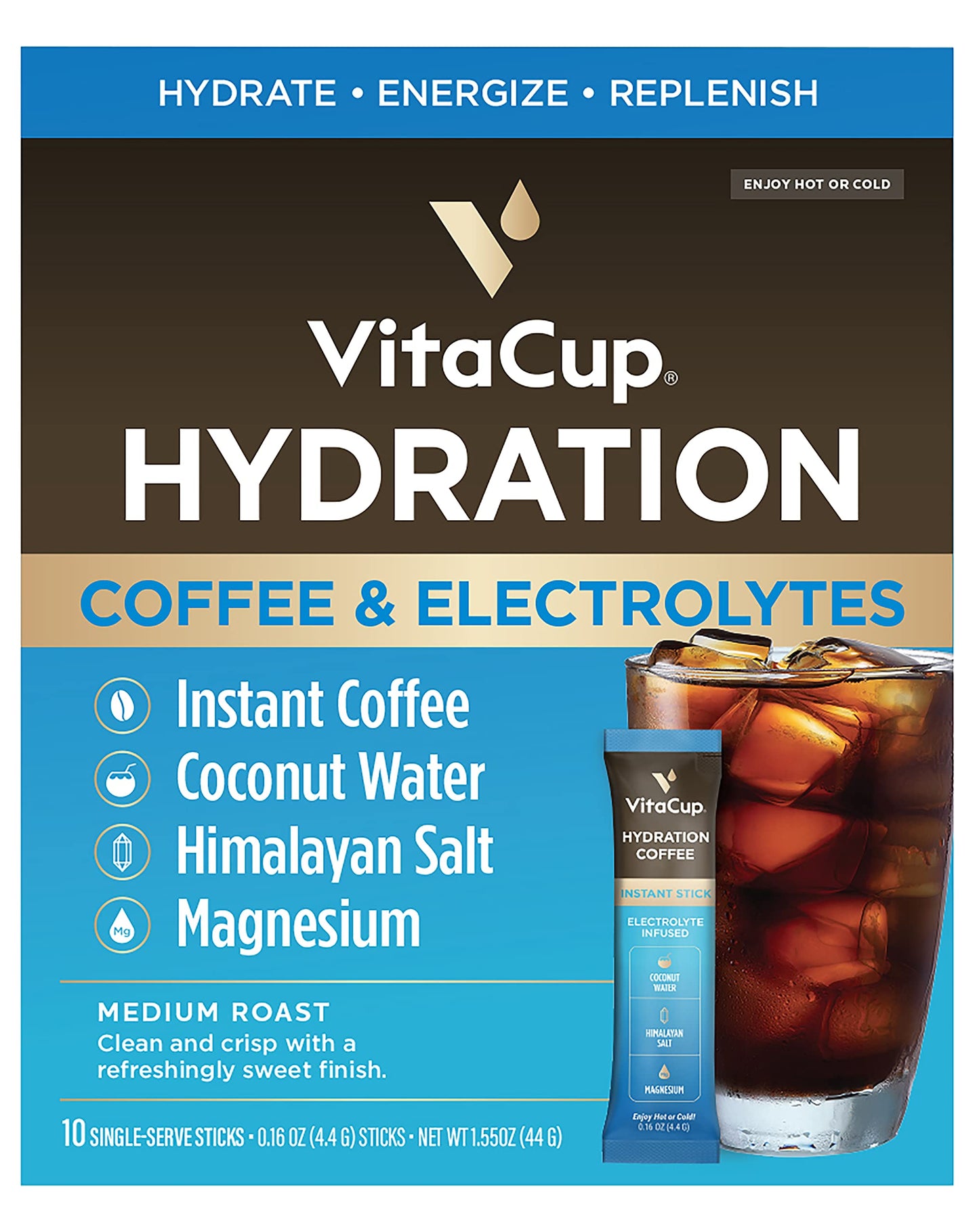 VitaCup Hydration Coffee Packets, The First Coffee That Hydrates You w/Electrolytes, Coconut Water, Pink Himalayan Salt, Magnesium, Medium Roast