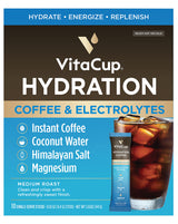 VitaCup Hydration Coffee Packets, The First Coffee That Hydrates You w/Electrolytes, Coconut Water, Pink Himalayan Salt, Magnesium, Medium Roast