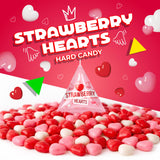 Strawberry Hearts | 24 Mini Packs | Hard Candy Individually Wrapped for Classroom and Party Favors | White, Red and Pink Hearts for Sharing