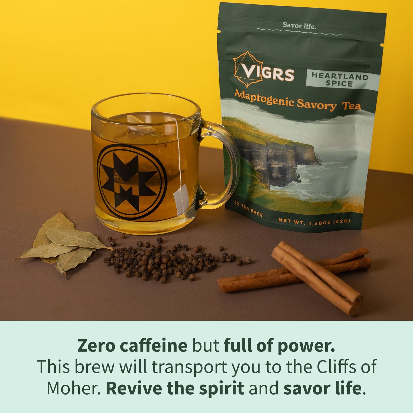 Vigrs Sipping Broth Adaptogenic Herbal Steep Sachets with Savory Seasonings, Heartland Spice Irish Flavor, Vegan, Keto, Gluten Free, Intermittent
