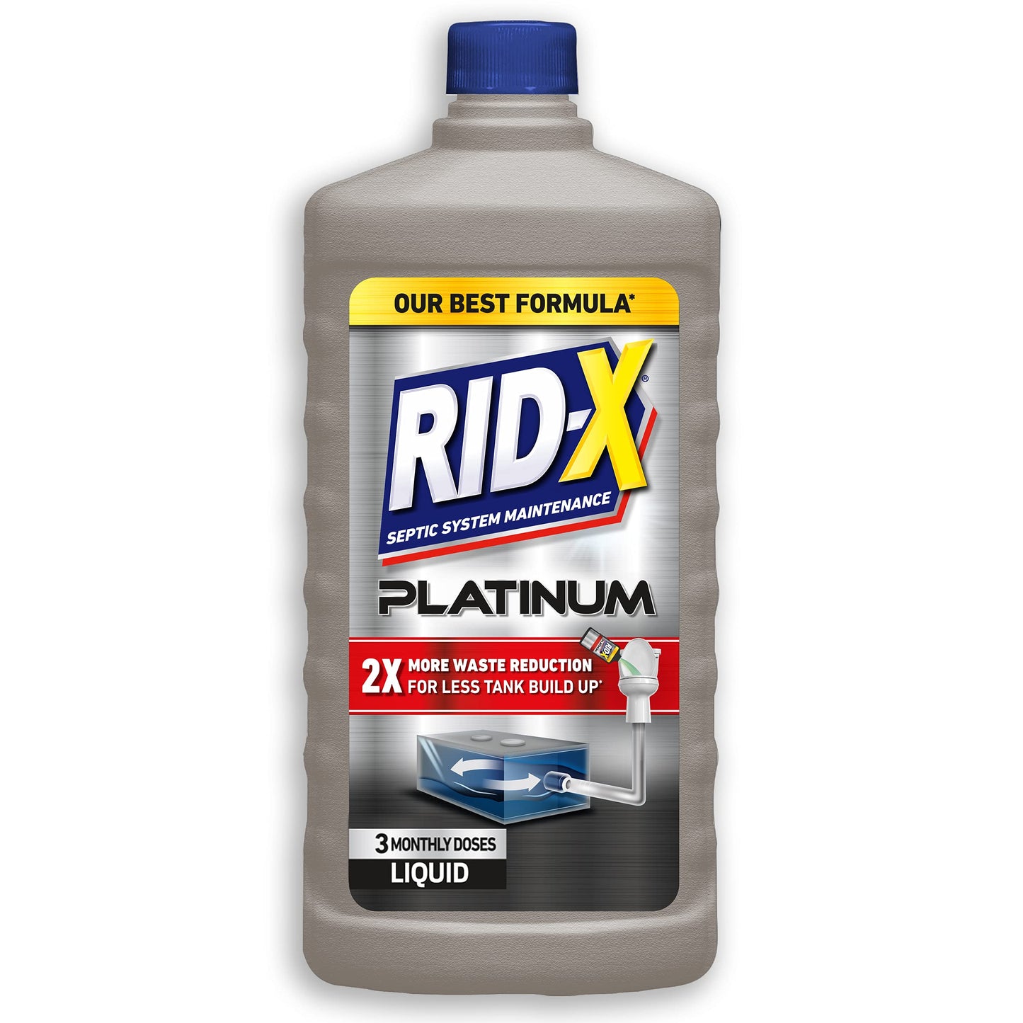 RID-X Septic Tank Treatment Platinum Liquid - 3 Month Supply - Our Best Formula with x2 More Waste Reduction