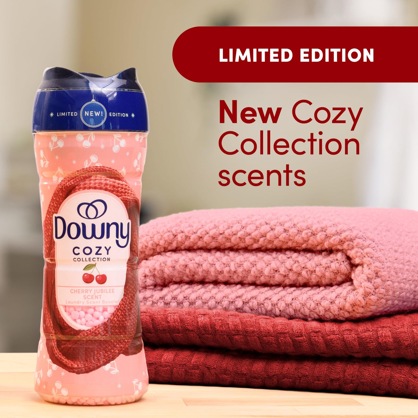 Downy Cozy Collection In-Wash Laundry Scent Booster Beads, Cherry Jubilee Scent, 7.8 oz, Limited Edition Laundry Beads