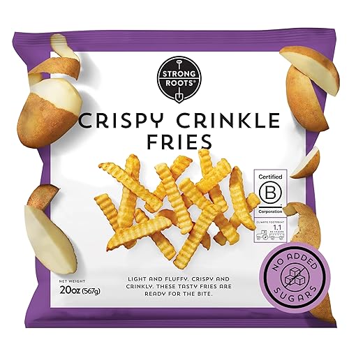 Strong Roots Crispy Crinkle Fries, 20 oz., Vegan & Gluten Free Frozen Fries, Low in Sugar, Salt & Saturated Fat, No Trans Fat