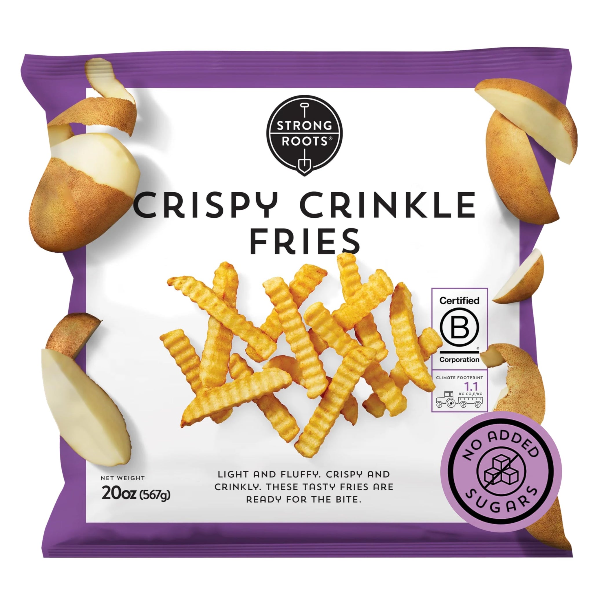 Strong Roots Crispy Crinkle Fries, 20 oz., Vegan & Gluten Free Frozen Fries, Low in Sugar, Salt & Saturated Fat, No Trans Fat