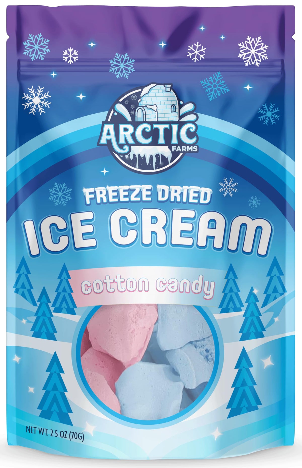 Arctic Farms Freeze Dried Ice Cream Bits Bagged and Boxed - Does Not Melt (Cotton Candy Mix)