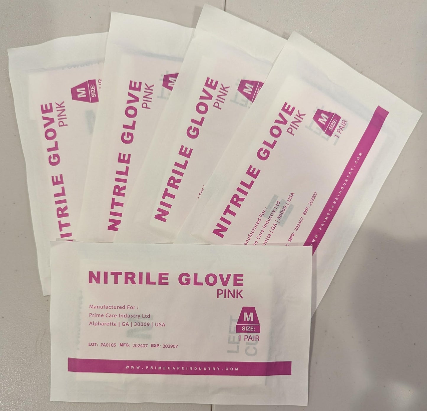 Prime Care Sterile PINK Nitrile (Box 25 pairs) (Medium)