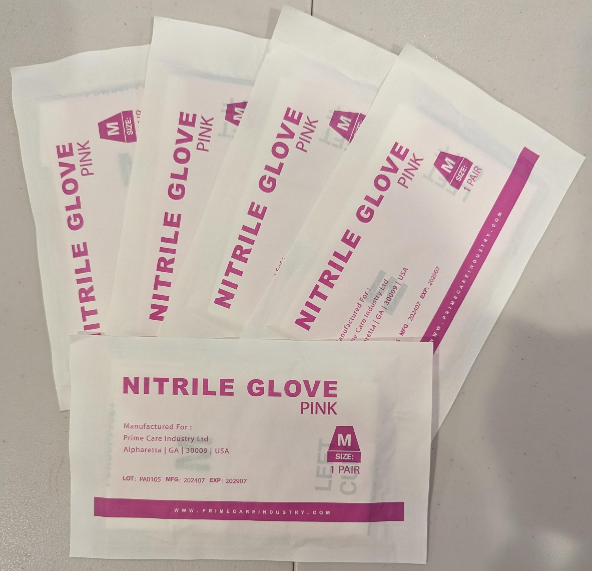 Prime Care Sterile PINK Nitrile (Box 25 pairs) (Medium)