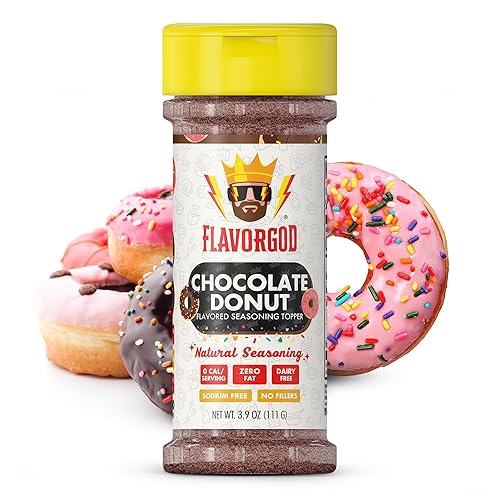 Chocolate Donut Topper Seasoning Mix by Flavor God - Zero Calorie Seasoning for Ice Cream, Donuts, Coffee, Cookies, Popcorn, Pancakes, & Snacks - Low
