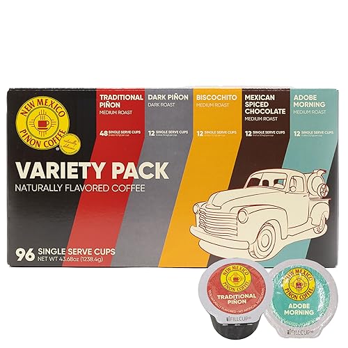 New Mexico Piñon Naturally Flavored Coffee K Cups Variety Pack - Medium & Dark Roast 100% Arabica K-Cup Capsules - Recyclable Single Serve Coffee Pods