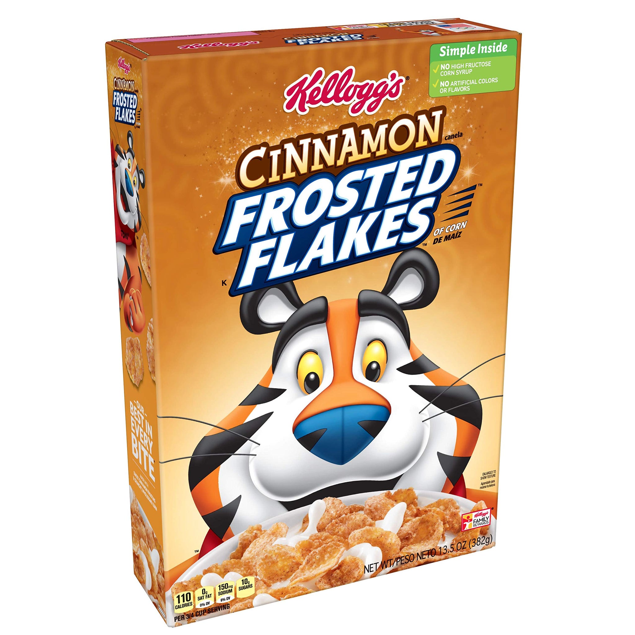 Frosted Flakes Breakfast Cereal, Frosted Flakes, Cinnamon, Fat-Free, 13.5 oz Box(Pack of 8)
