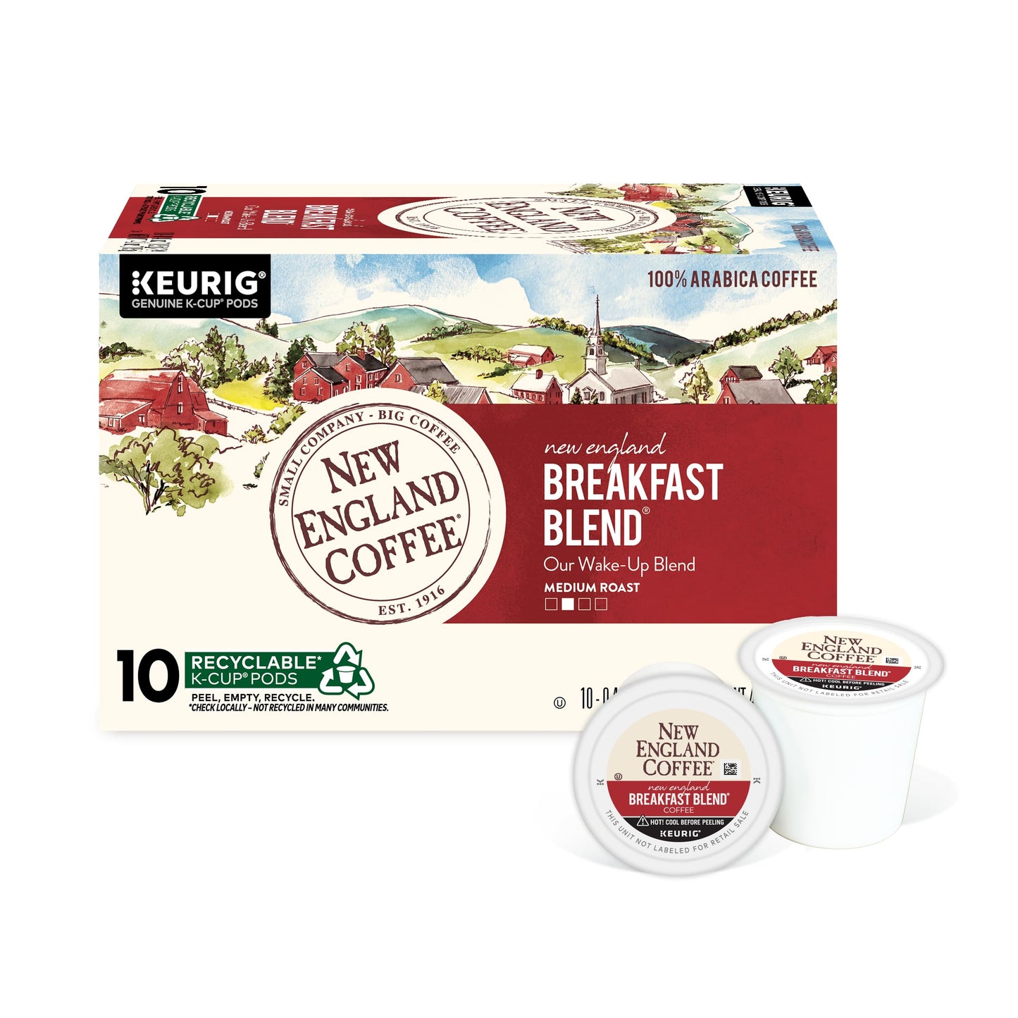 New England Coffee Single Serve Pods, Breakfast Blend Medium Roast 10 Count (Pack of 1)