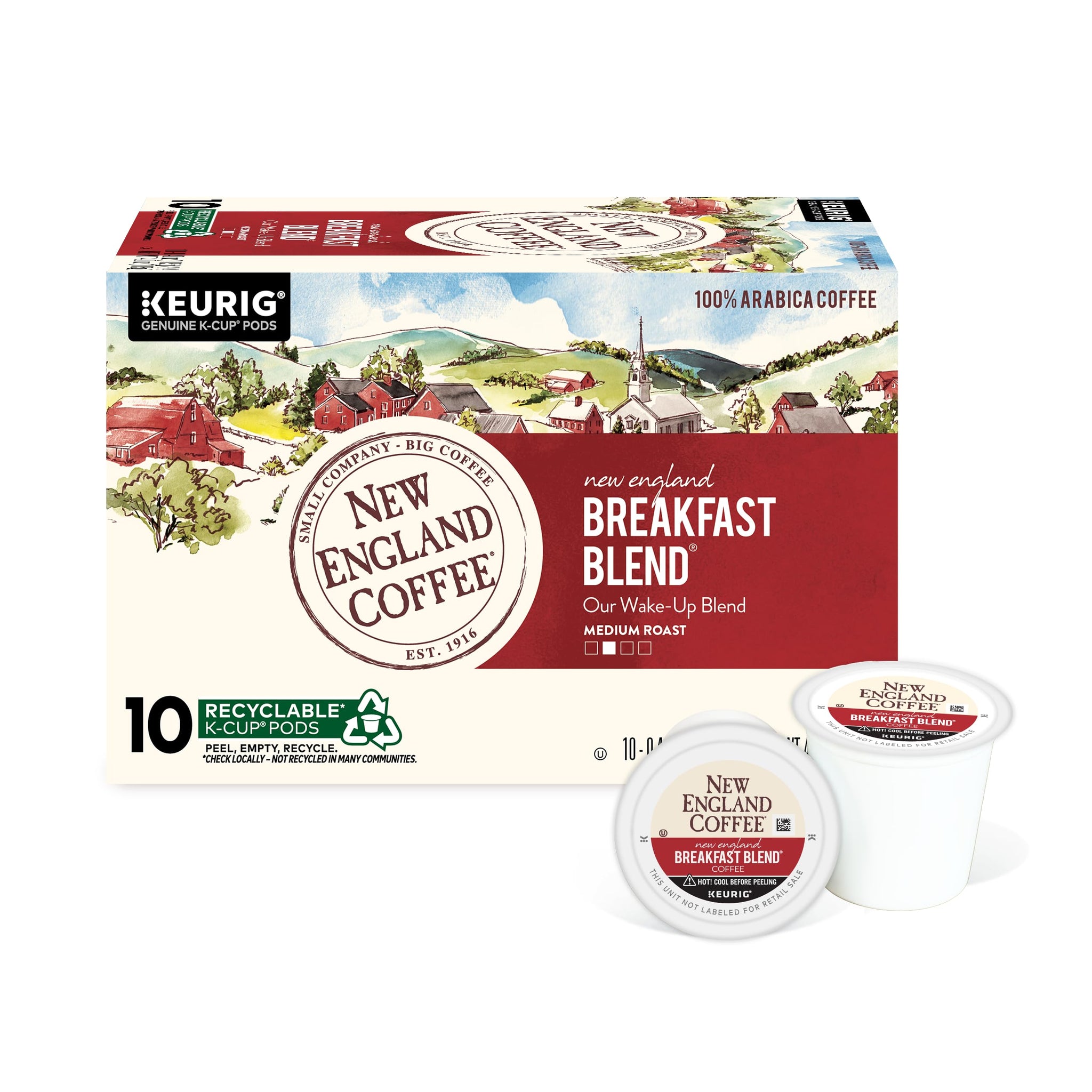 New England Coffee Single Serve Pods, Breakfast Blend Medium Roast 10 Count (Pack of 1)