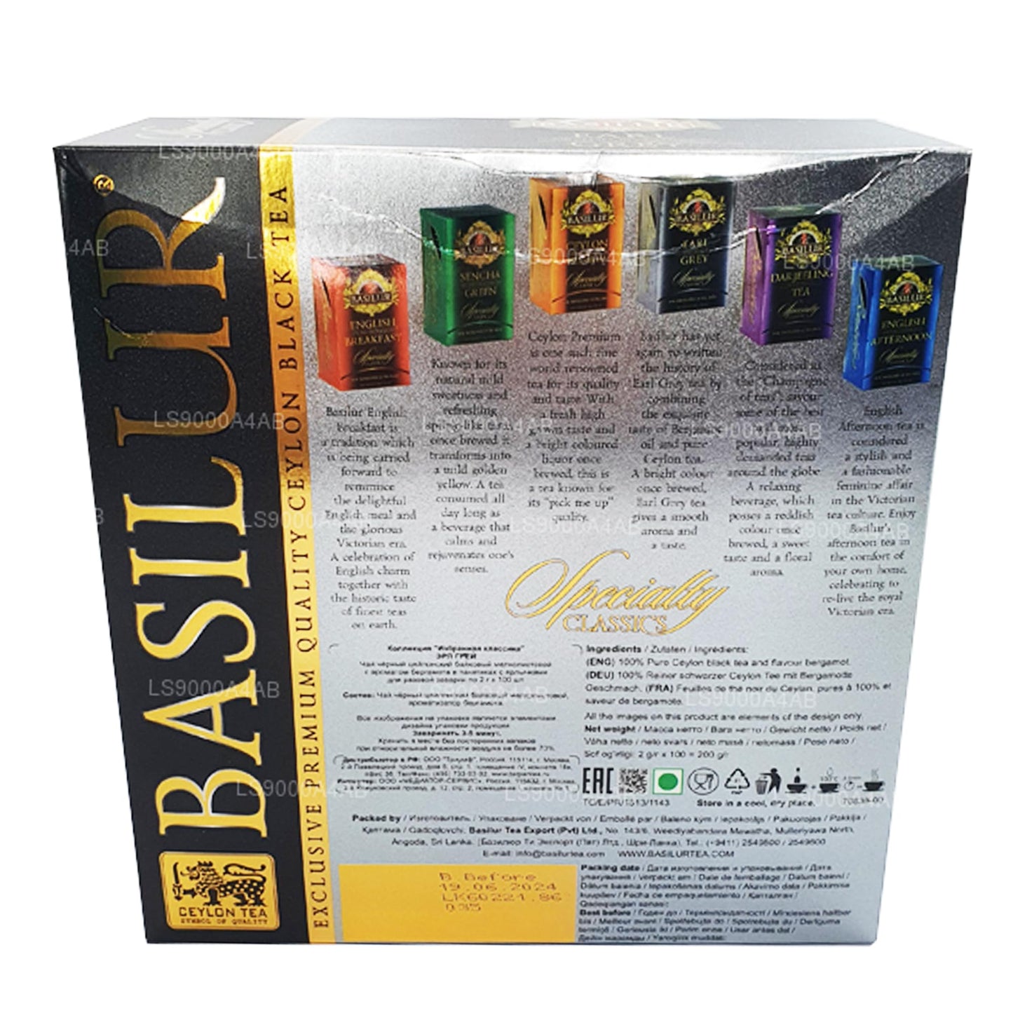 Basilur “Earl Grey” Specialty Classics Collection - 100 Count String and Tag Tea Bags