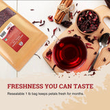 52USA Organic Hibiscus Flowers, Hibiscus Tea, 1 lb (16oz), Dried Hibiscus Flowers, 100% Certified Organic, Cut and Sifted, Flor de Jamaica, Gluten